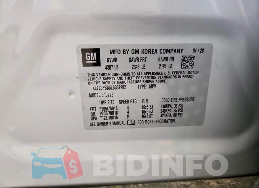 KL7CJPSB5LB337982 Photo# 13