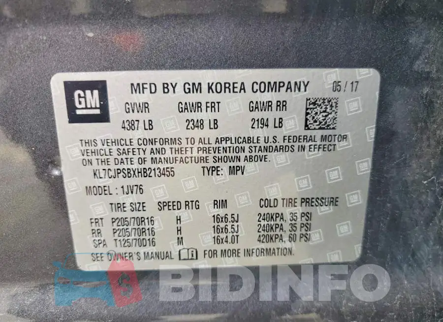 KL7CJPSBXHB213455 Photo# 14