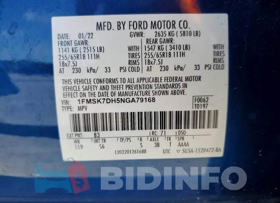 1FMSK7DH5NGA79168 Photo# 14