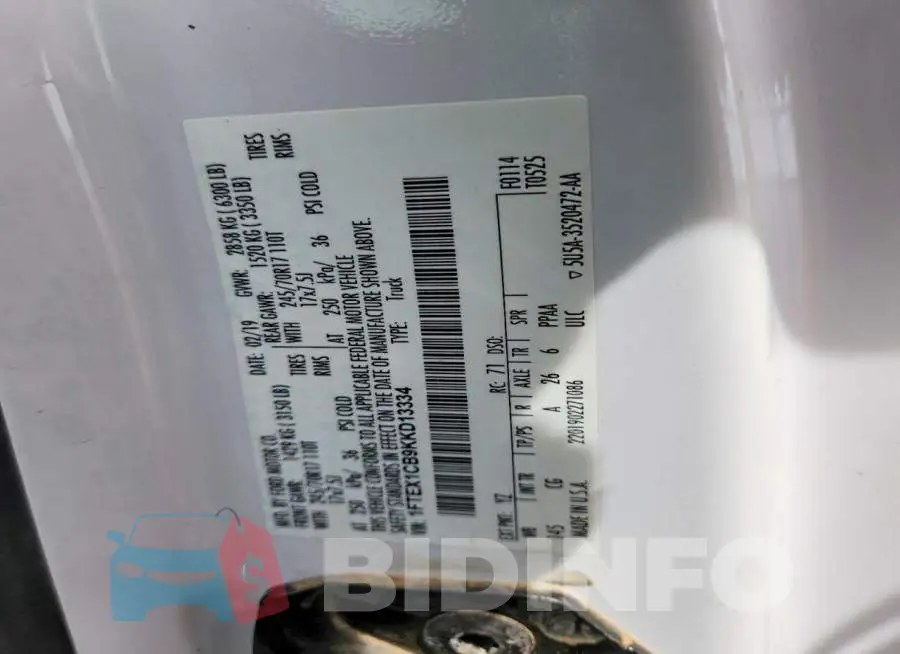 1FTEX1CB9KKD13334 Photo# 12