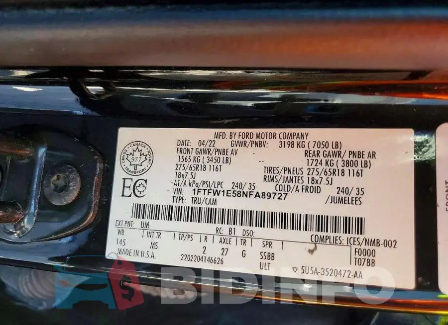 1FTFW1E58NFA89727 Photo# 12