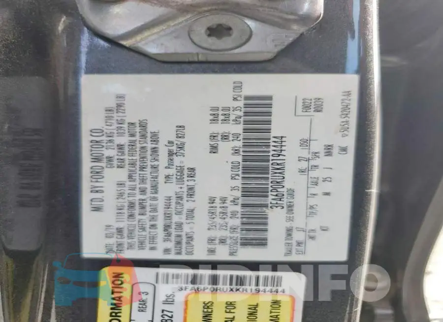 3FA6P0RUXKR194444 Photo# 13