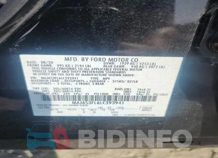 MAJ6S3FL6LC393941 Photo# 13