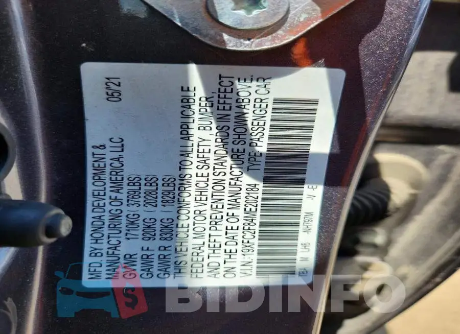 19XFC2F84ME202184 Photo# 12