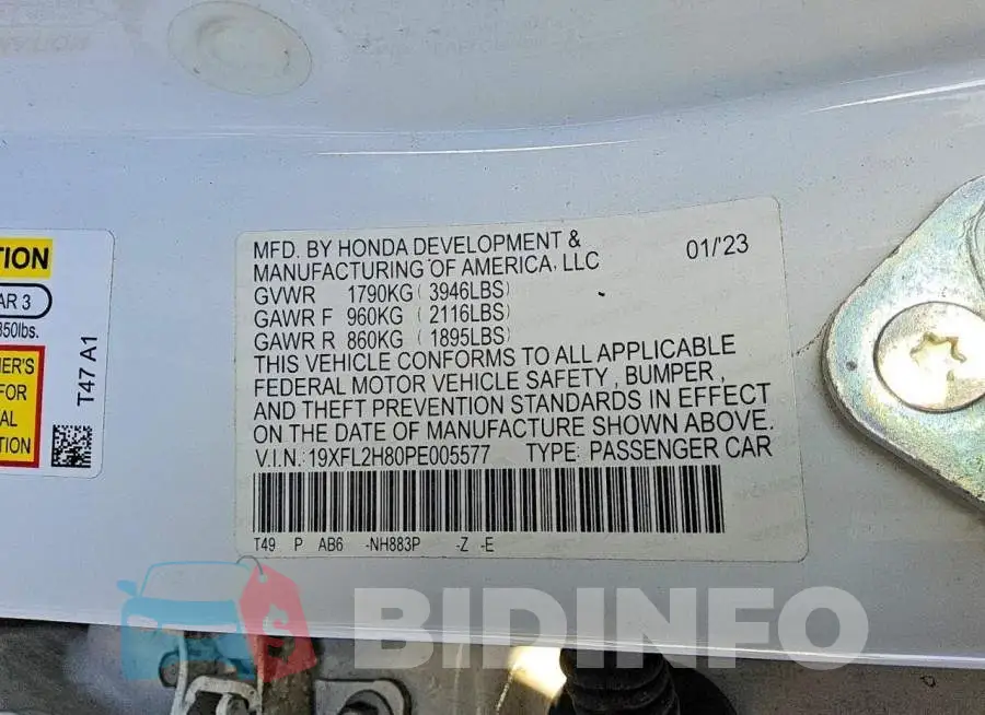19XFL2H80PE005577 Photo# 13