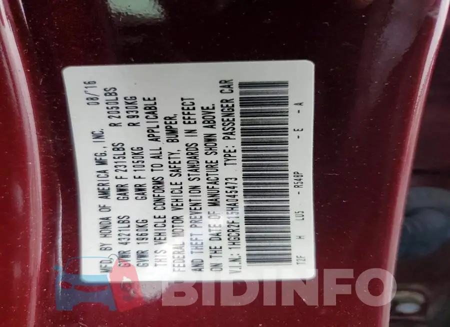 1HGCR2F15HA045473 Photo# 12
