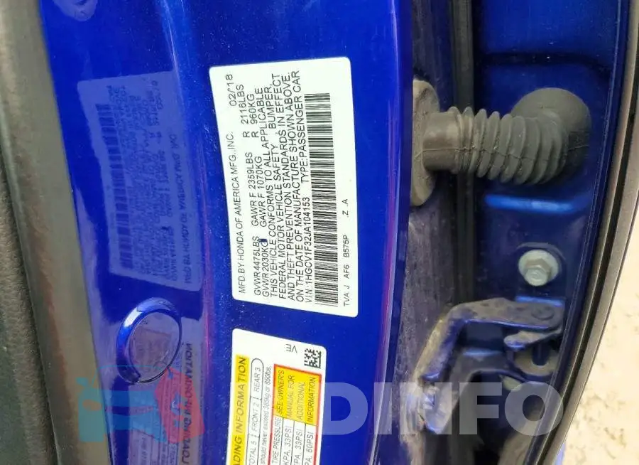 1HGCV1F32JA104153 Photo# 12