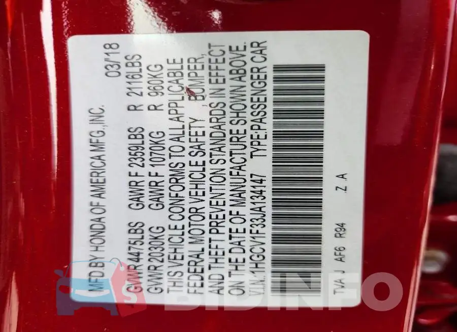 1HGCV1F33JA134147 Photo# 12