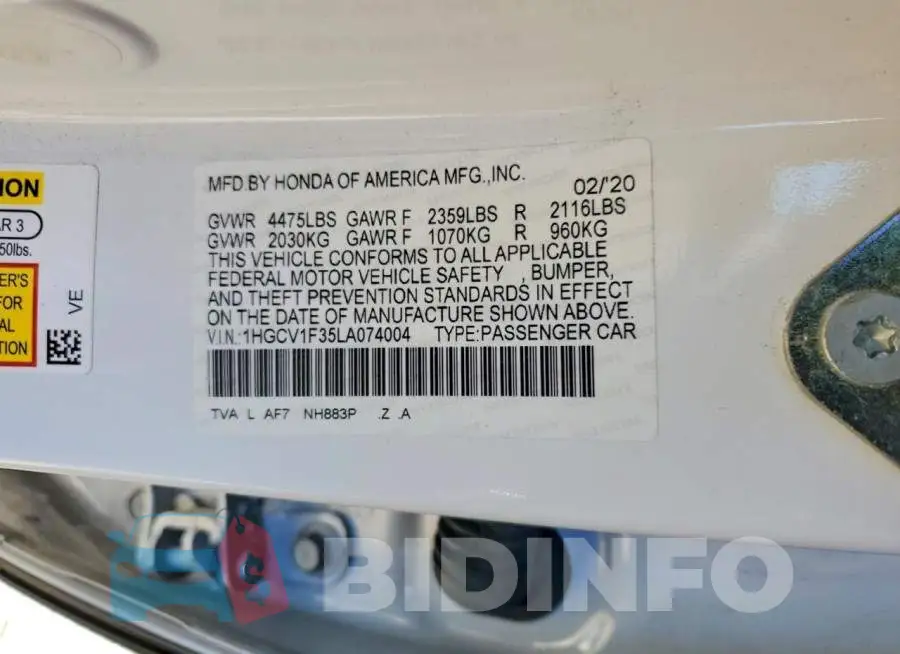 1HGCV1F35LA074004 Photo# 12