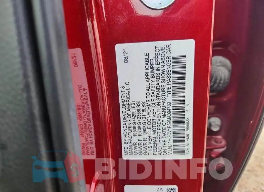 1HGCV1F59MA094789 Photo# 12
