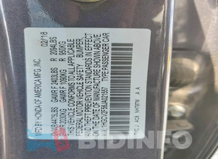 1HGCV2F56JA021557 Photo# 12