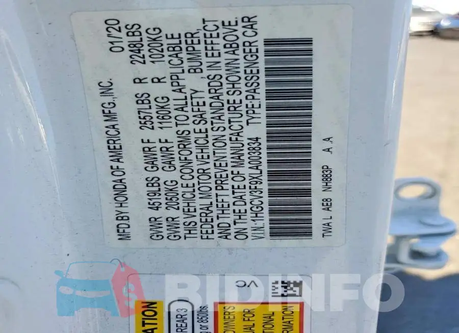 1HGCV3F9XLA003834 Photo# 13