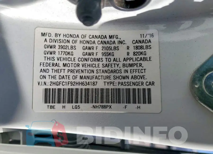 2HGFC1F92HH634187 Photo# 12
