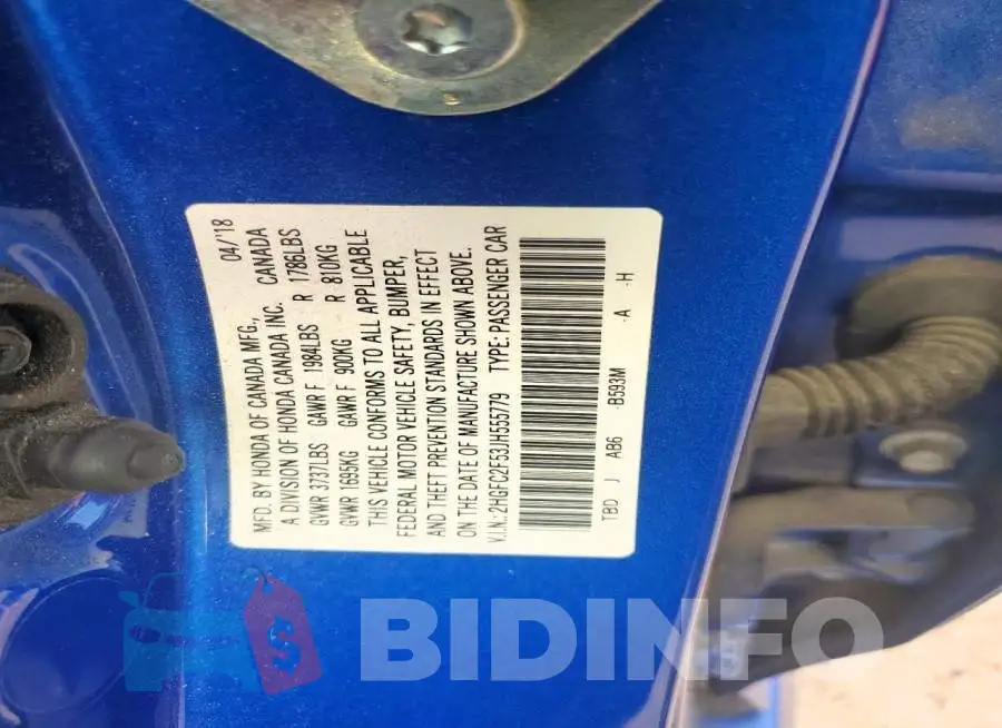 2HGFC2F53JH555779 Photo# 13