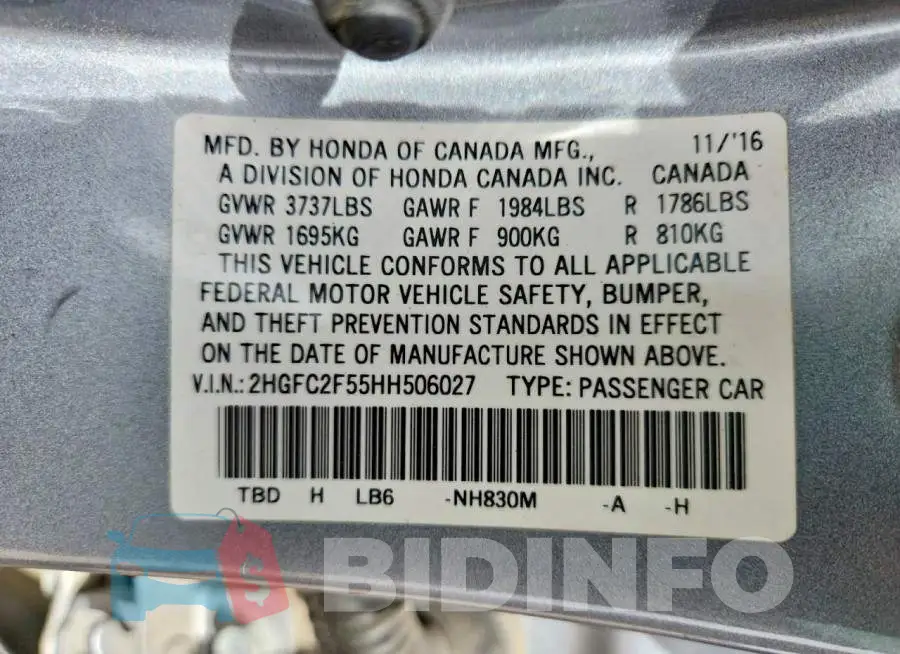 2HGFC2F55HH506027 Photo# 12