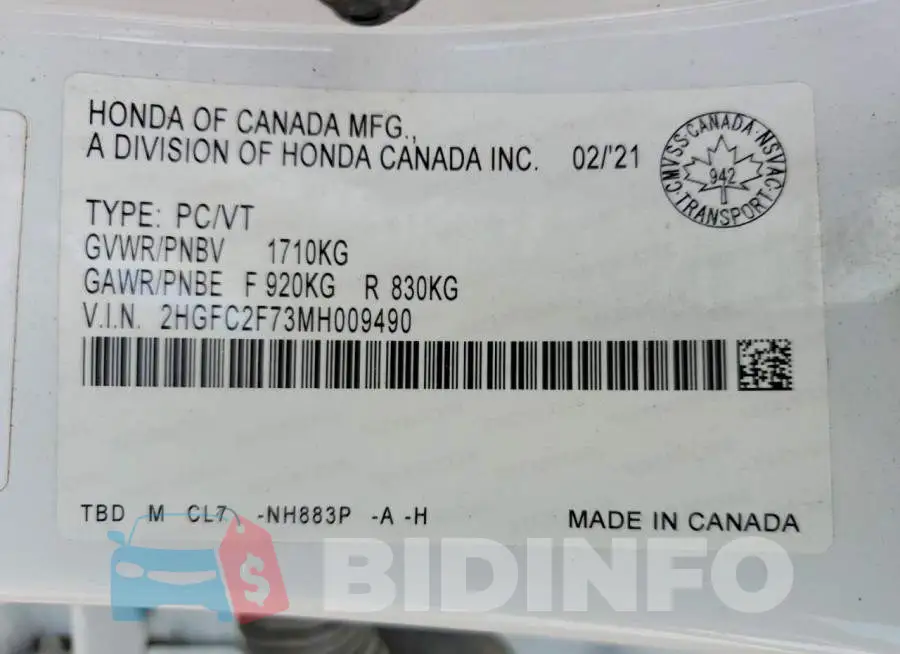 2HGFC2F73MH009490 Photo# 12
