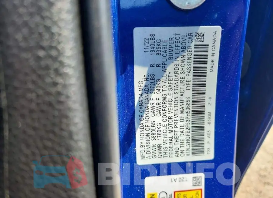 2HGFE2F53PH506858 Photo# 12