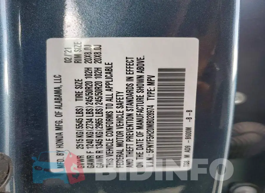5FNYF5H20MB028974 Photo# 13
