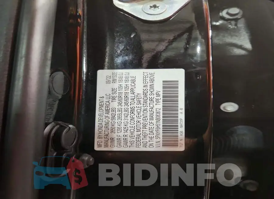 5FNYF6H51NB083872 Photo# 13