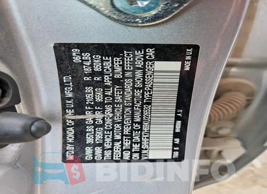 SHHFK7H69KU226532 Photo# 12