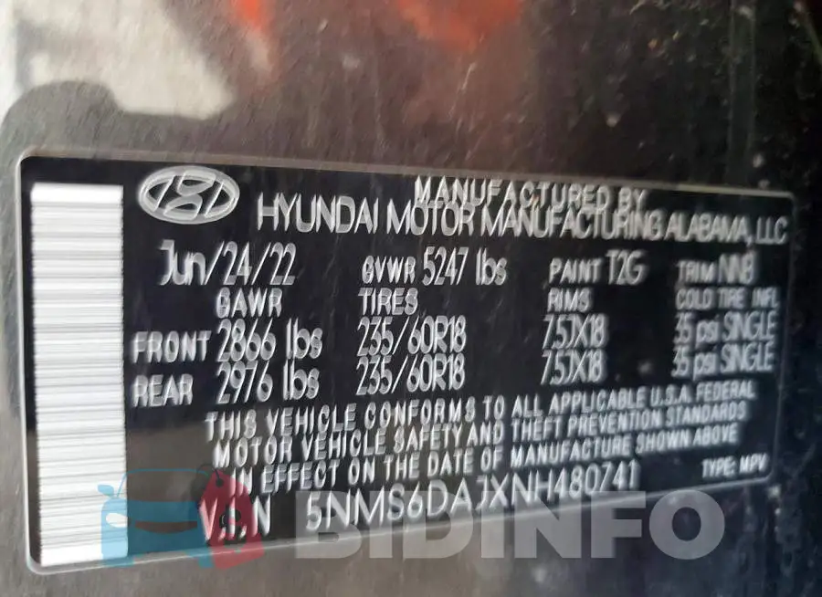 5NMS6DAJXNH480741 Photo# 13