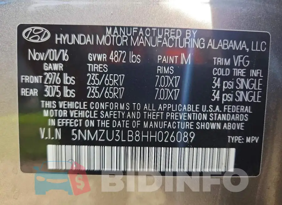 5NMZU3LB8HH026089 Photo# 14
