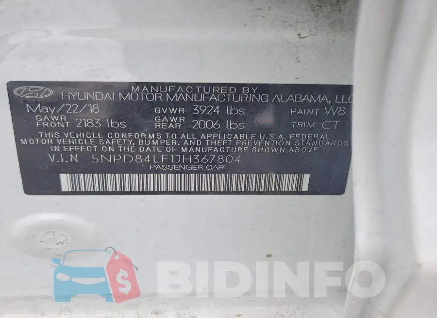 5NPD84LF1JH367804 Photo# 13