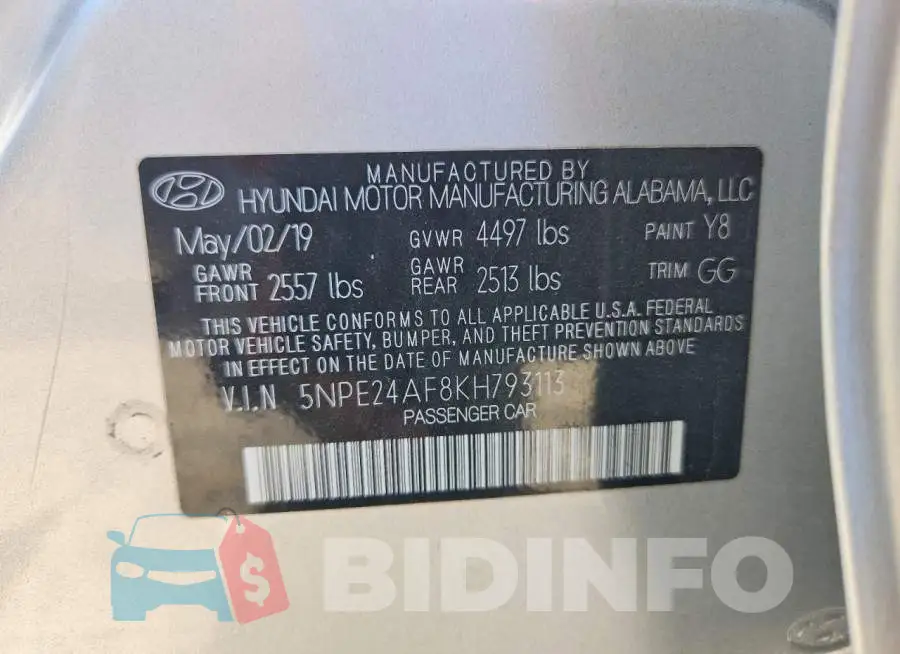5NPE24AF8KH793113 Photo# 12