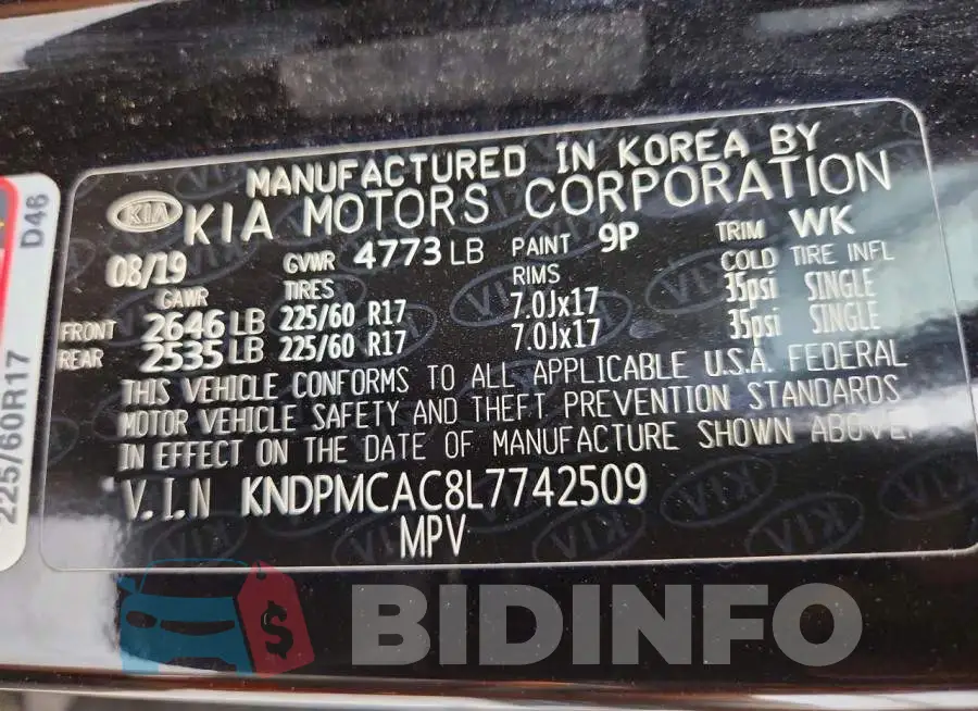 KNDPMCAC8L7742509 Photo# 12