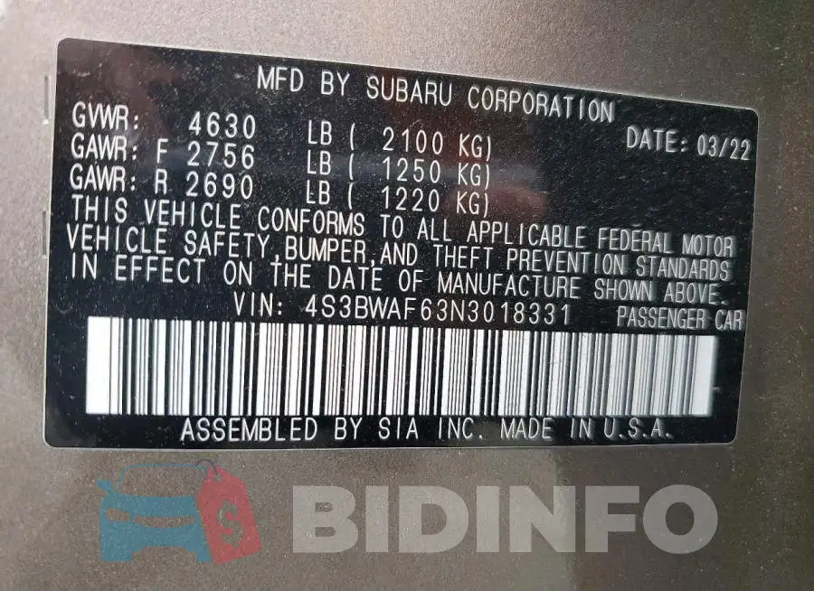 4S3BWAF63N3018331 Photo# 12