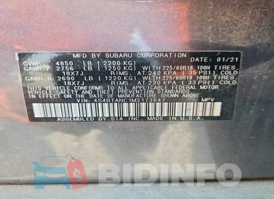4S4BTANC1M3173647 Photo# 14