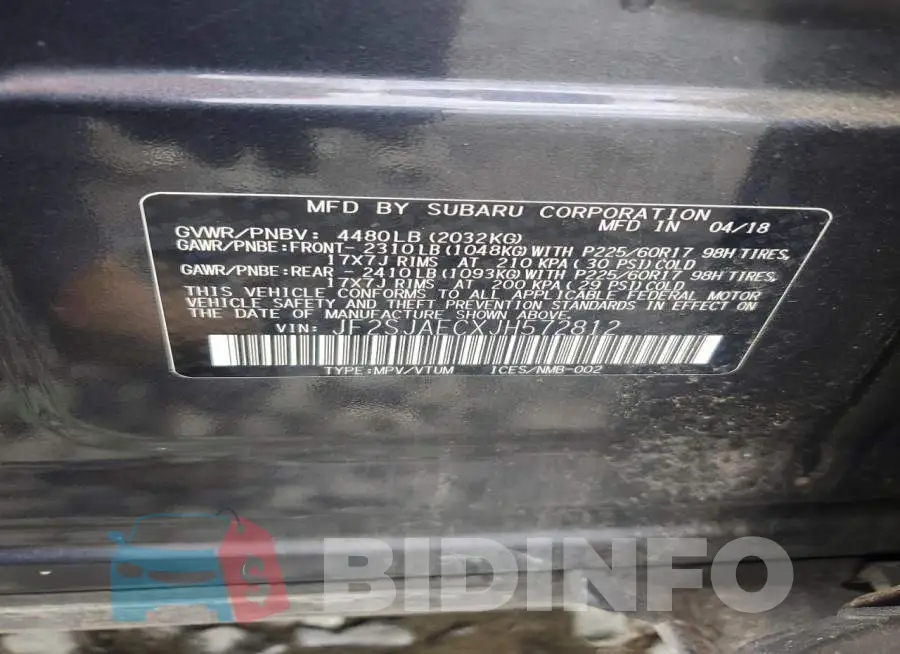 JF2SJAECXJH572812 Photo# 12