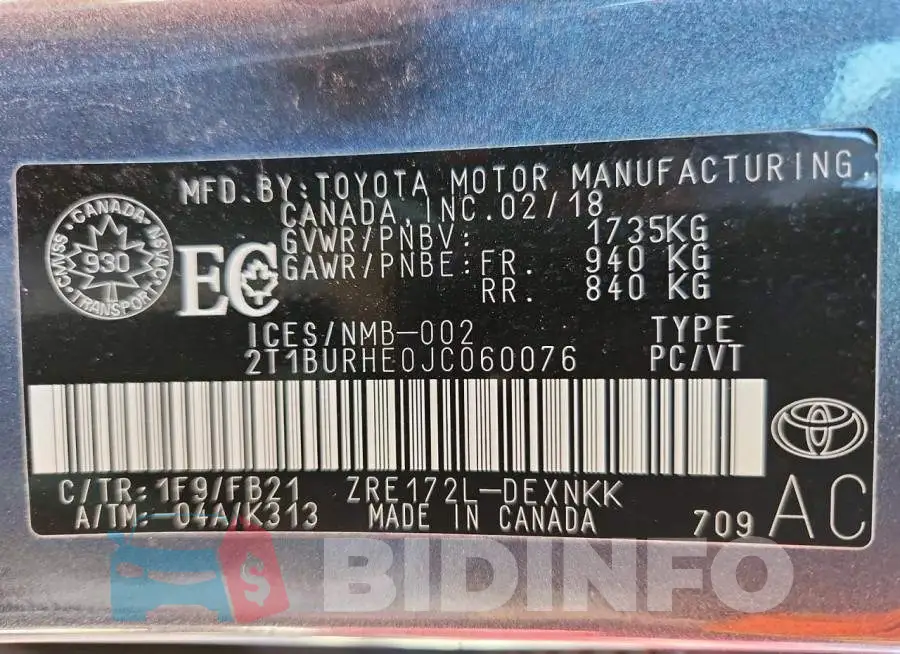 2T1BURHE0JC060076 Photo# 12
