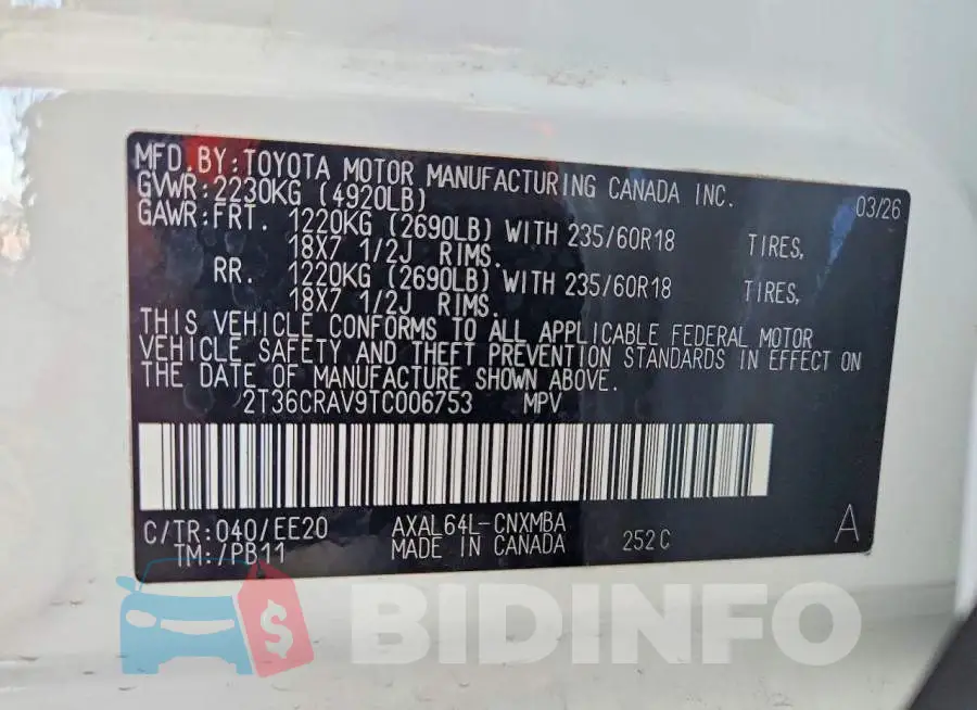 2T36CRAV9TC006753 Photo# 14