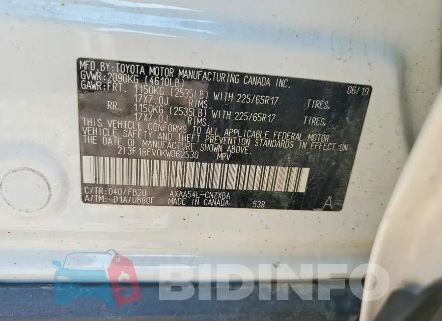 2T3F1RFV0KW062530 Photo# 13