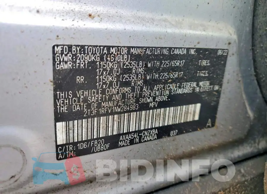 2T3F1RFV1NW284983 Photo# 13