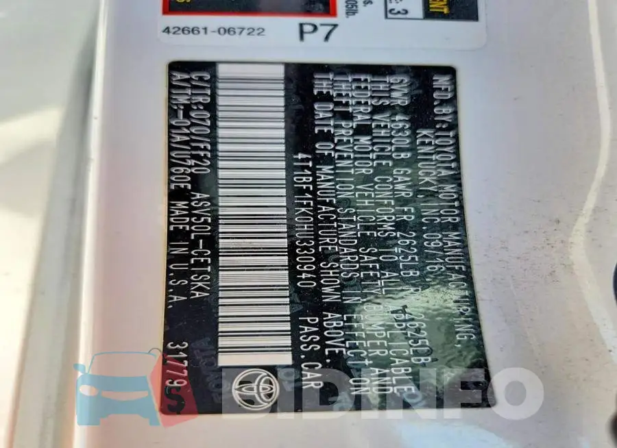 4T1BF1FK0HU330940 Photo# 12