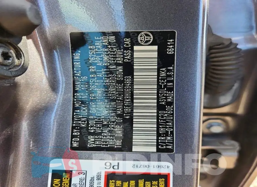 4T1BF1FK8HU694863 Photo# 12
