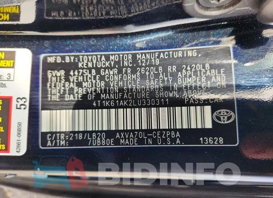 4T1K61AK2LU330311 Photo# 12