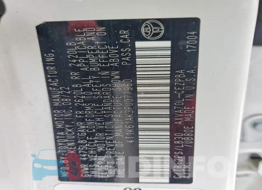 4T1K61AK3PU077960 Photo# 12