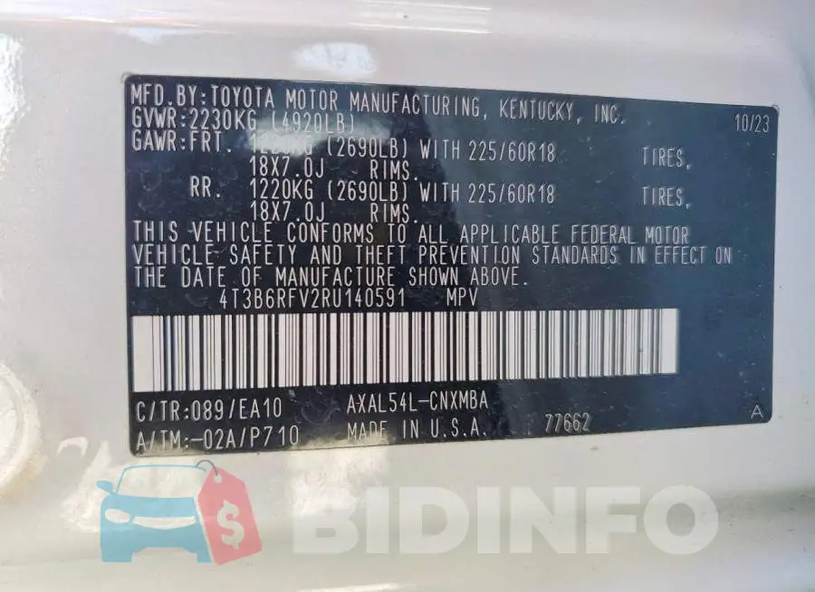 4T3B6RFV2RU140591 Photo# 13