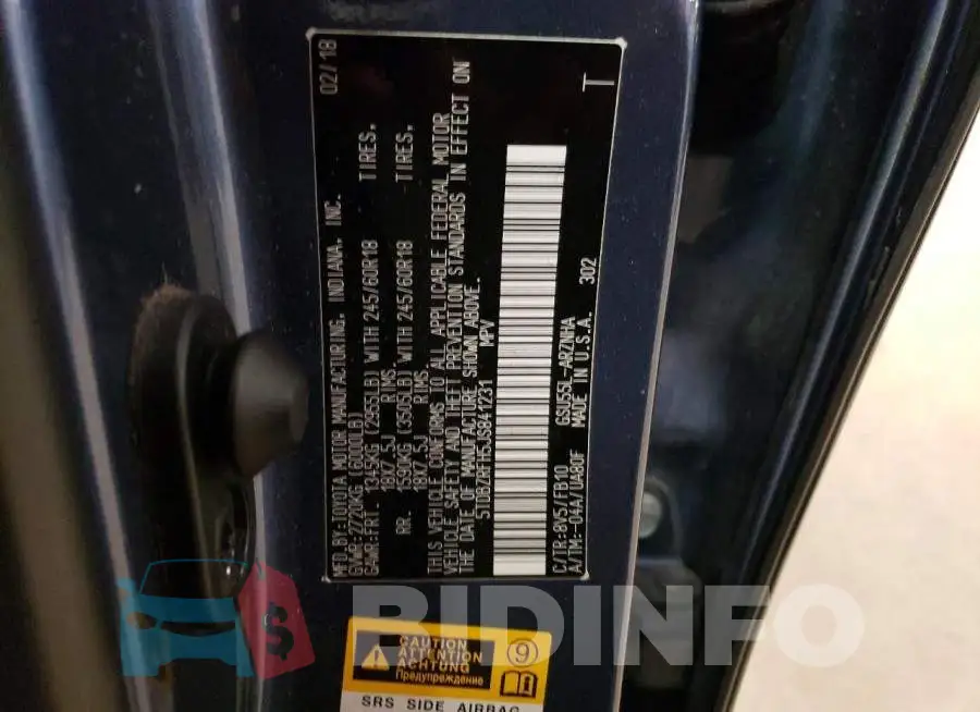 5TDBZRFH5JS841231 Photo# 13