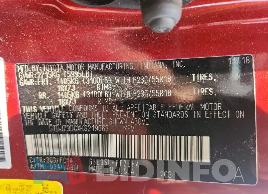 5TDJZ3DCXKS219063 Photo# 14