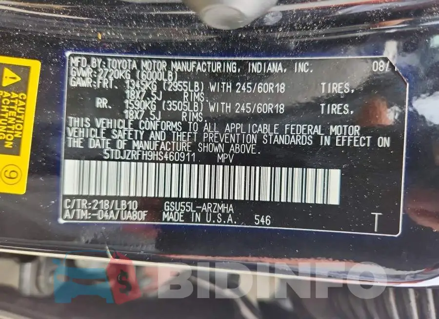 5TDJZRFH9HS460911 Photo# 13