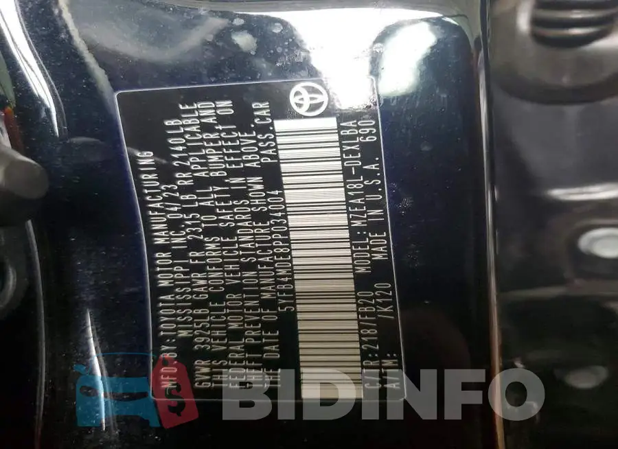 5YFB4MDE8PP034004 Photo# 12