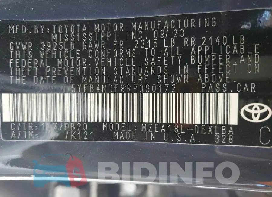 5YFB4MDE8RP090172 Photo# 13