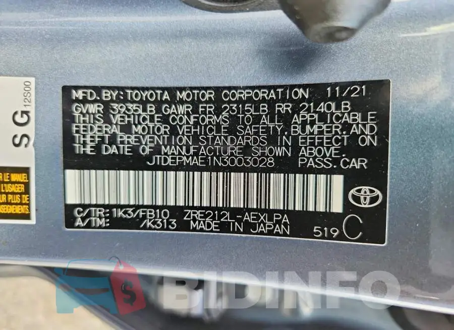 JTDEPMAE1N3003028 Photo# 12