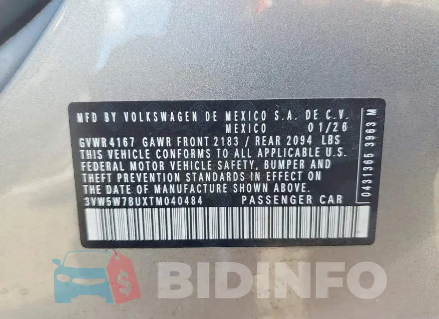3VW5W7BUXTM040484 Photo# 12