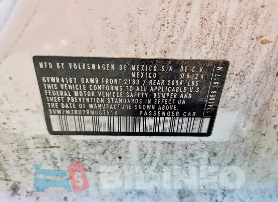 3VW7M7BU2RM087516 Photo# 13