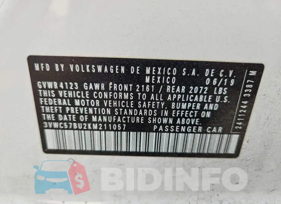 3VWC57BU2KM211057 Photo# 13